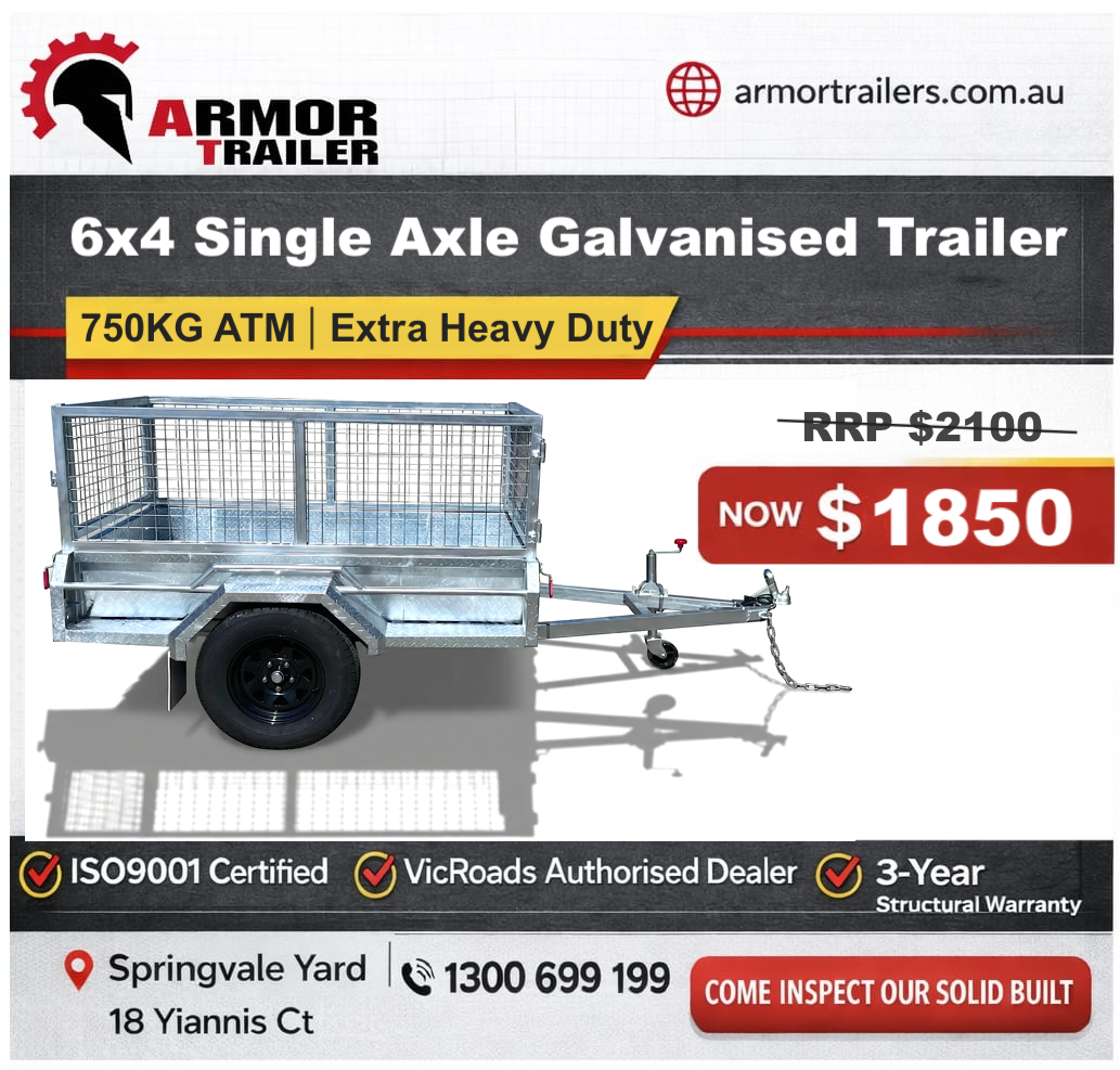 6x4 Galvanised Single Axle Trailer ATM 750KG with 600mm Cage ( Model : S64 ) RRP $2100